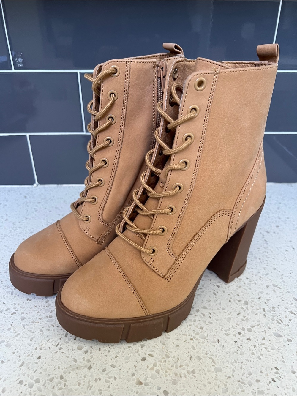 Aldo Rebel Camel Lace-Up Chunky Heel Boots